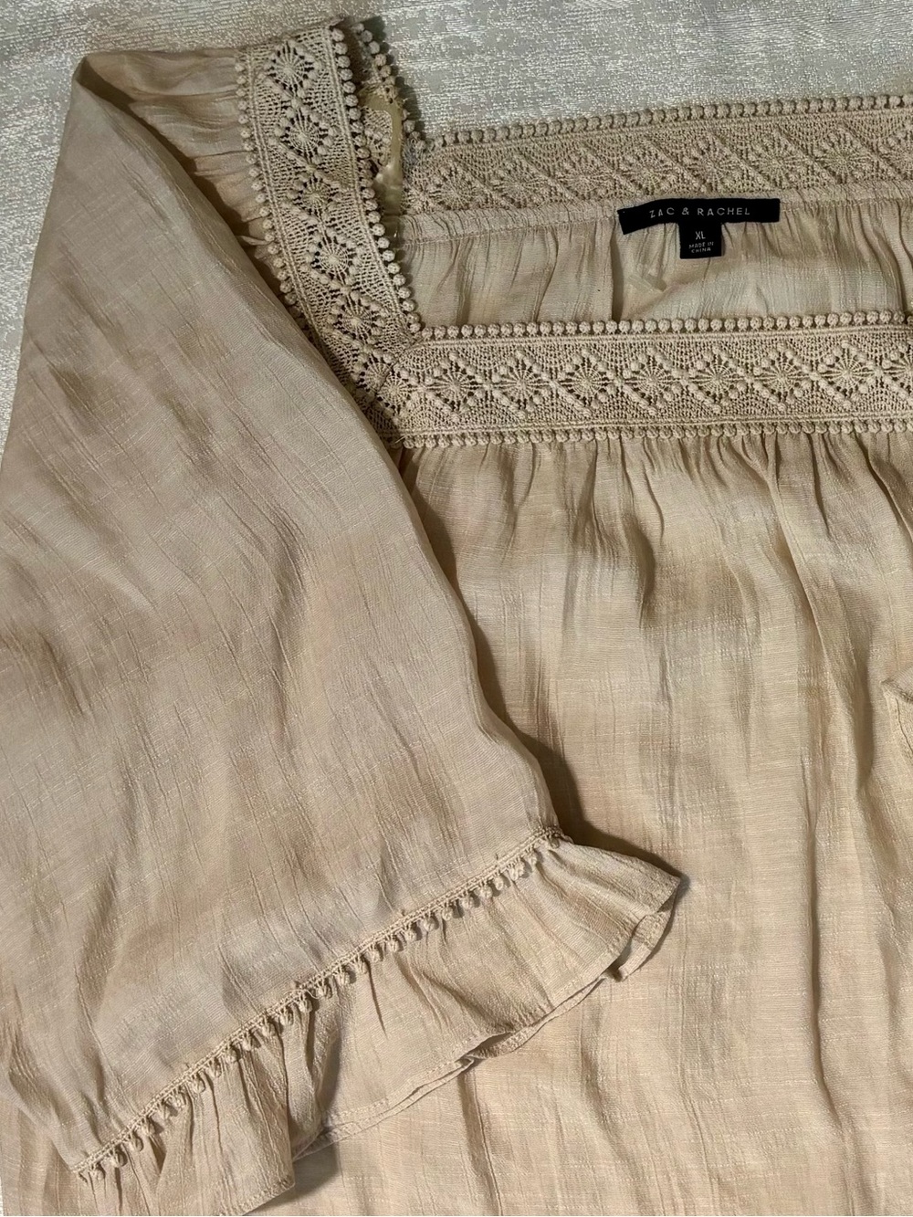 Zac & Rachel Soft Cream Lace-Trim Square Neck w/ Crochet Blouse Size XL - Picture 9 of 10